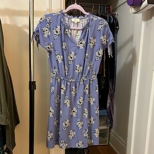 LOFT Lavender Floral Tie-Detail Dress